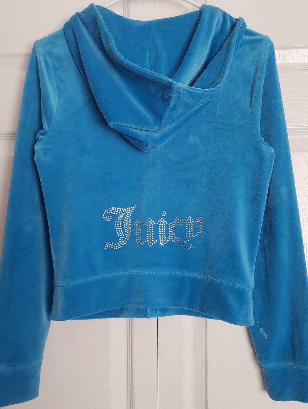 Juicy Couture Y2K Womens Blue Velour Zip Up Hoodie with  Rhinestone Logo, Sz M